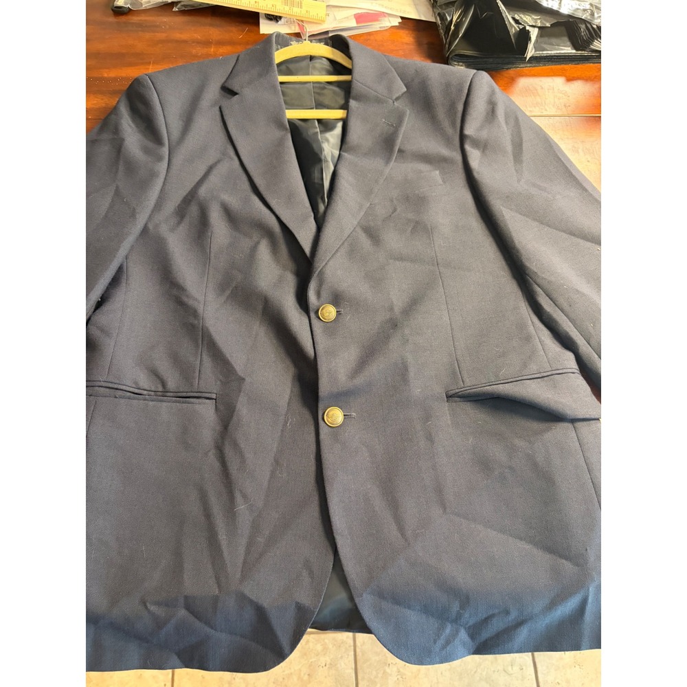 Dockers Mens Navy Blue Two Button Blazer Sport Coat 48R Brass Anchor Buttons